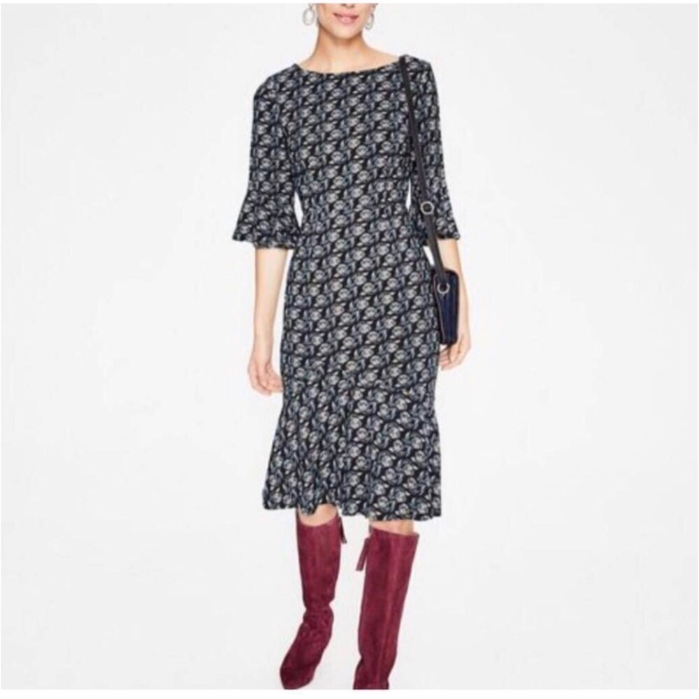 BODEN Flippy Ruffle Cottagecore Floral Dress in Stormy Night Wallpaper Size 8